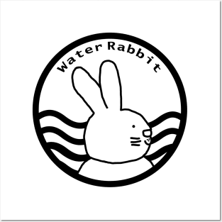 Water Rabbit Black Line Chinese Zodiac Posters and Art